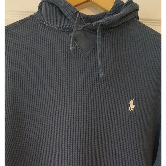 Men's Polo Ralph Lauren Waffle Knit Hoodie Pullover Navy Blue - XL - Picture 2 of 6